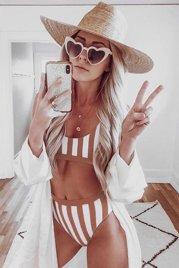 Striped Tank High Waist Bikini - Belle Donne Clothing & Accessories