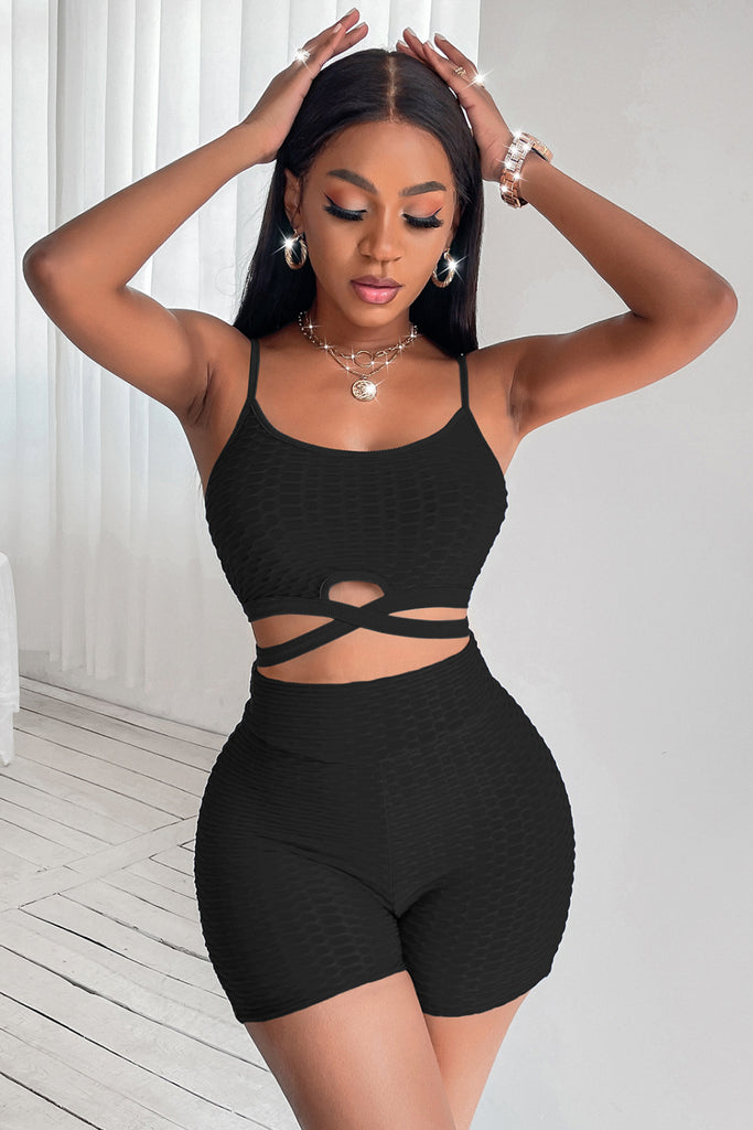 Crisscross Cropped Cami and High Waist Shorts Set - Belle Donne Clothing & Accessories