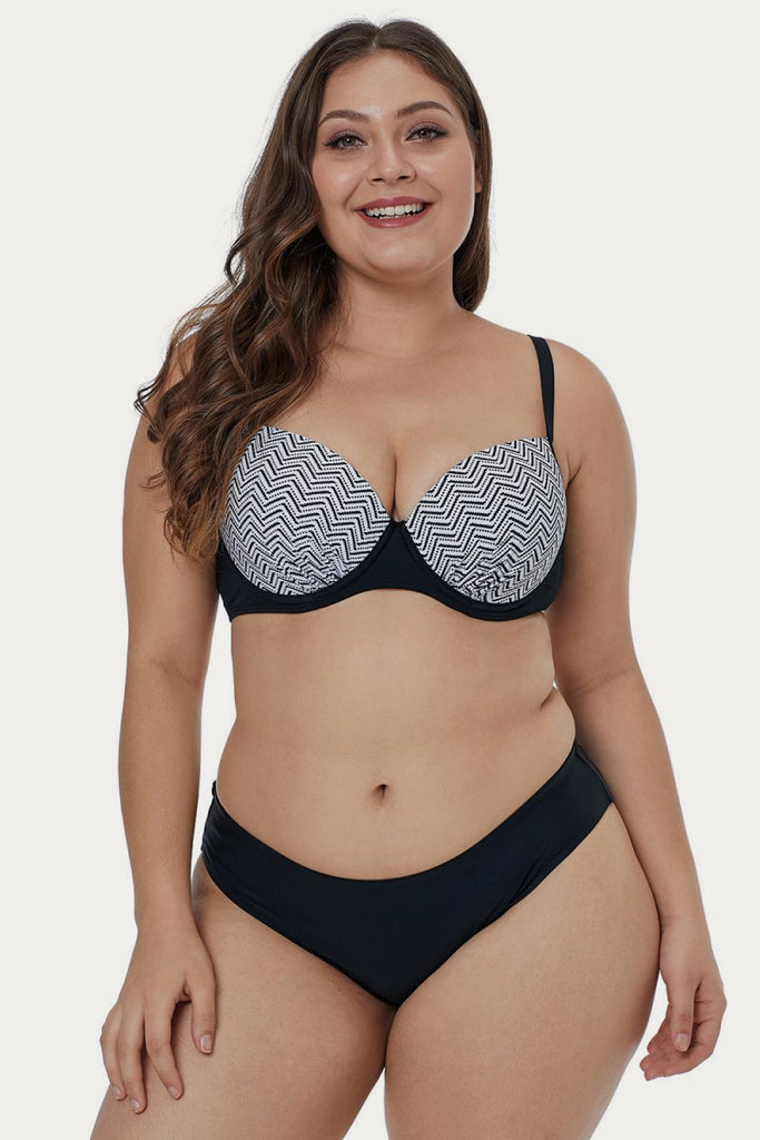 Waves Print Plus Size Bikini Set - Belle Donne Clothing & Accessories