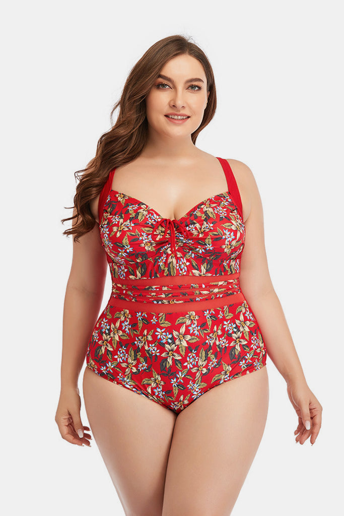 Floral Drawstring Detail One-Piece Swimsuit - Belle Donne Clothing & Accessories