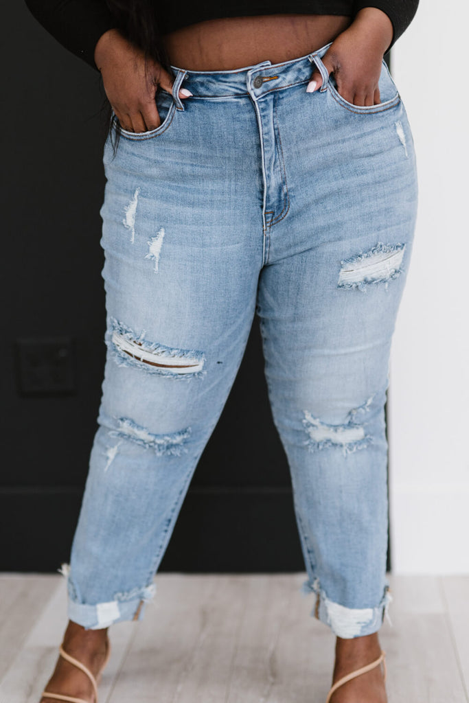 RISEN Taking It Easy Full Size Run Distressed Straight Leg Jeans - Belle Donne Clothing & Accessories