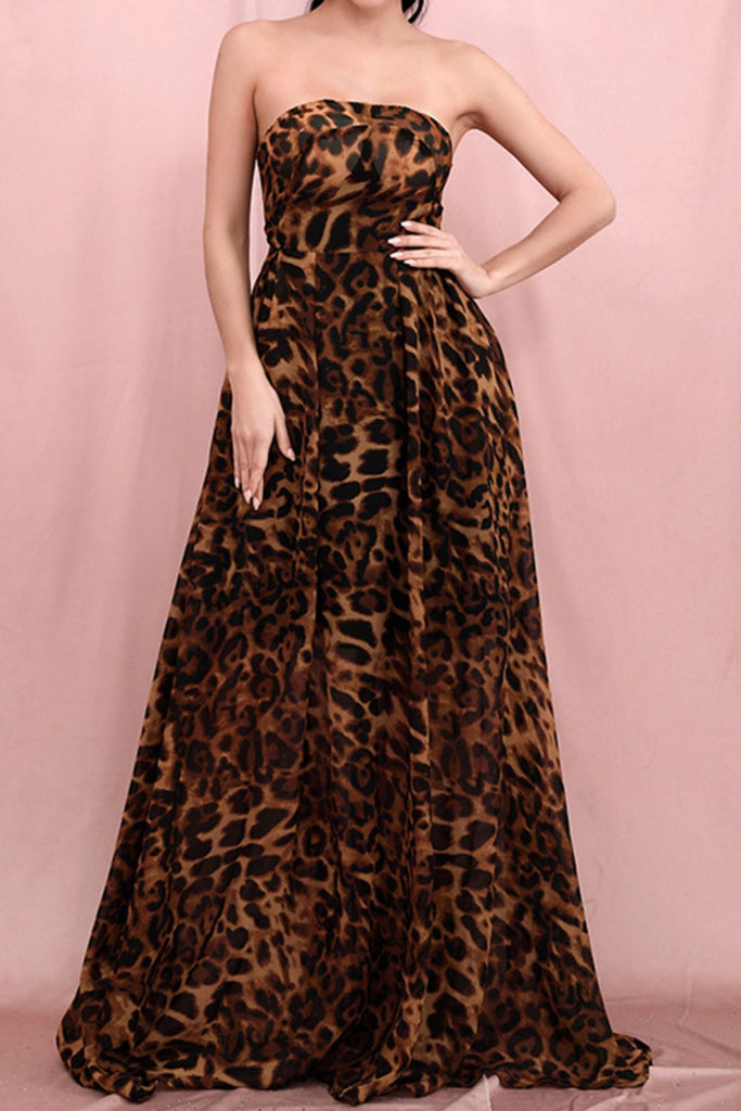 Leopard Print Strapless Dress - Belle Donne Clothing & Accessories