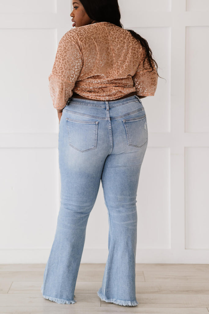 RISEN Divine Denim Full Size Run Distressed Flare Jeans - Belle Donne Clothing & Accessories