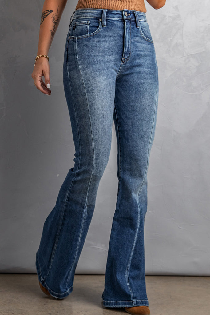 High Waist Flare Jeans with Pockets - Belle Donne Clothing & Accessories