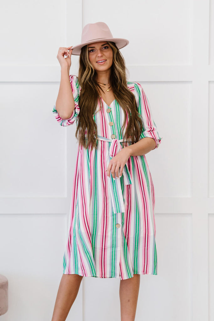 ODDI Sweet Like Candy Full Size Run Striped Dress - Belle Donne Clothing & Accessories