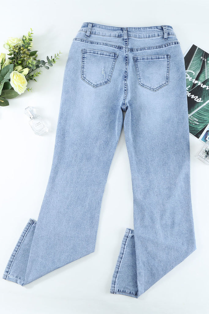 Distressed Wide Leg Jeans - Belle Donne Clothing & Accessories