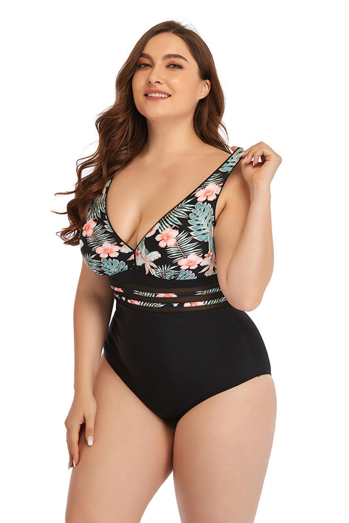 Floral Cutout Tie-Back One-Piece Swimsuit - Belle Donne Clothing & Accessories