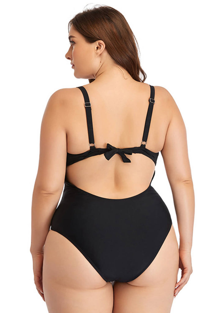 Plus Size Spliced Mesh Tie-Back One-Piece Swimsuit - Belle Donne Clothing & Accessories