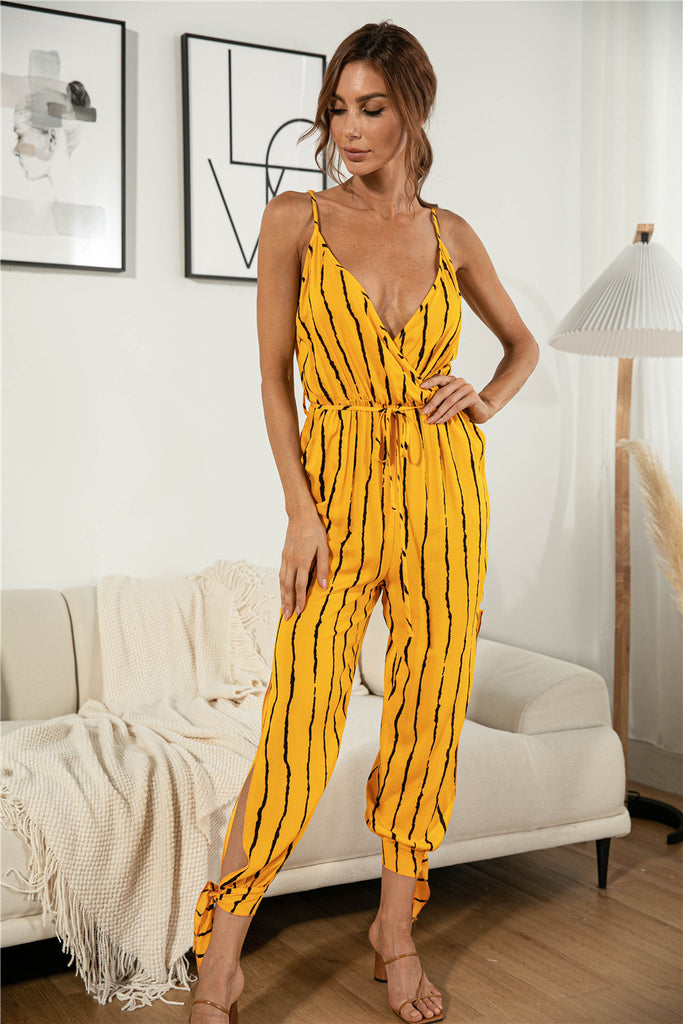 Striped Hammock Belted Jumpsuit - Belle Donne Clothing & Accessories