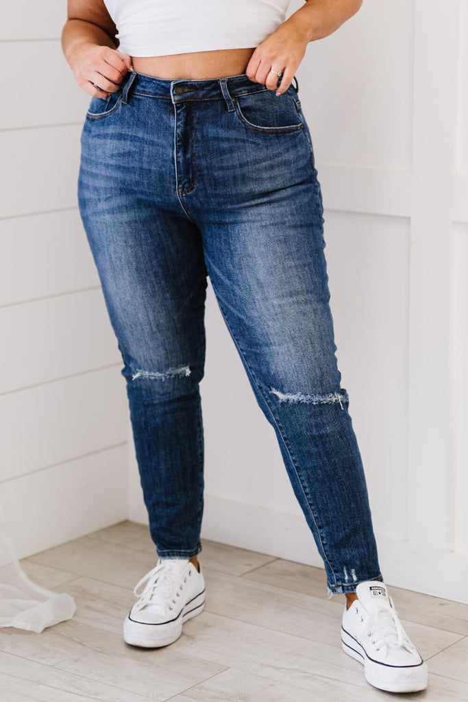 RISEN Amber Full Size Run High-Waisted Distressed Skinny Jeans - Belle Donne Clothing & Accessories