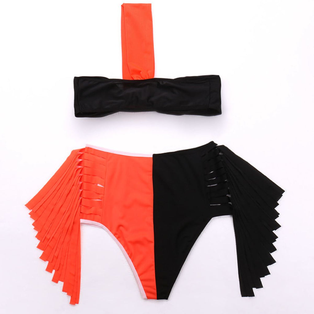 Two-Tone Fringe Detail Bikini Set - Belle Donne Clothing & Accessories