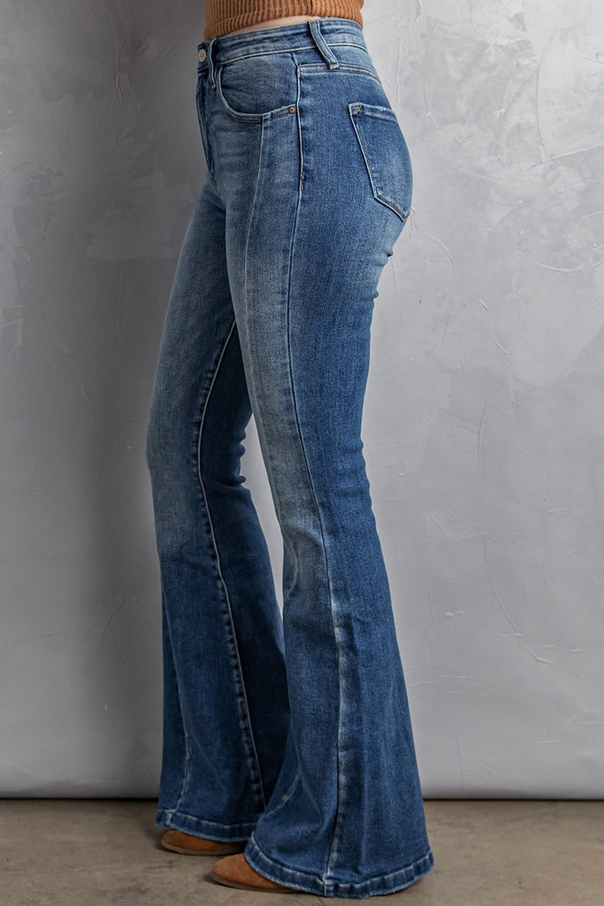 High Waist Flare Jeans with Pockets - Belle Donne Clothing & Accessories