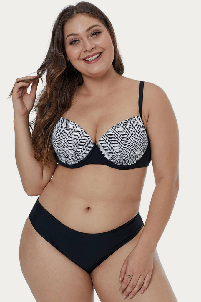 Waves Print Plus Size Bikini Set - Belle Donne Clothing & Accessories