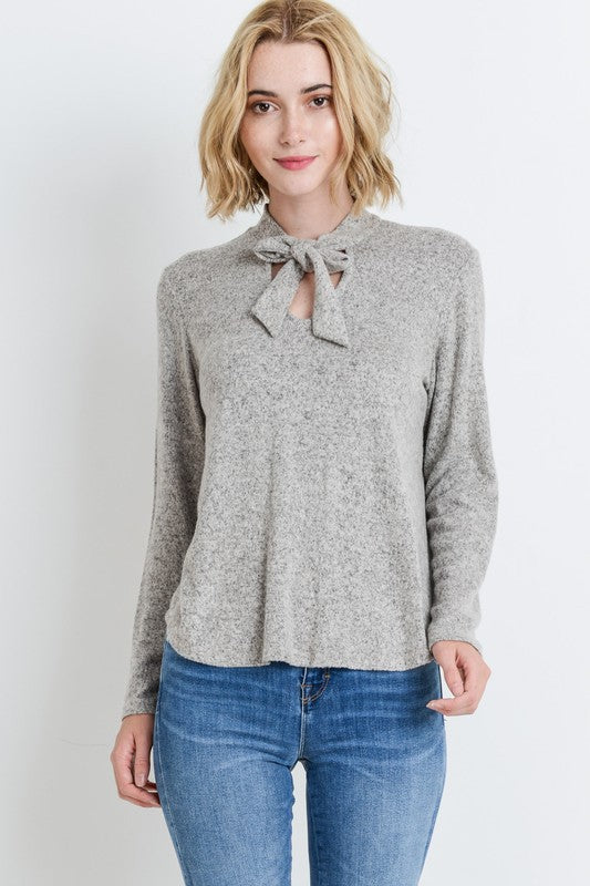 Soft Knit Sweater Top Tie Neck Knit Top - Belle Donne Clothing & Accessories