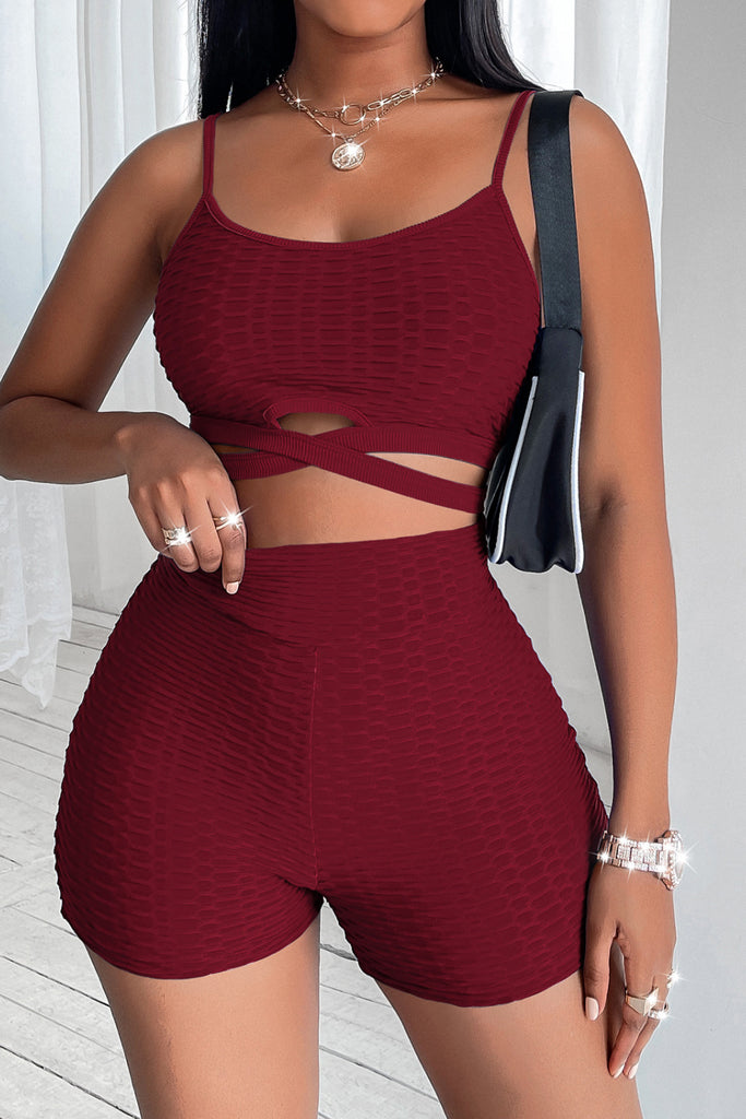 Crisscross Cropped Cami and High Waist Shorts Set - Belle Donne Clothing & Accessories