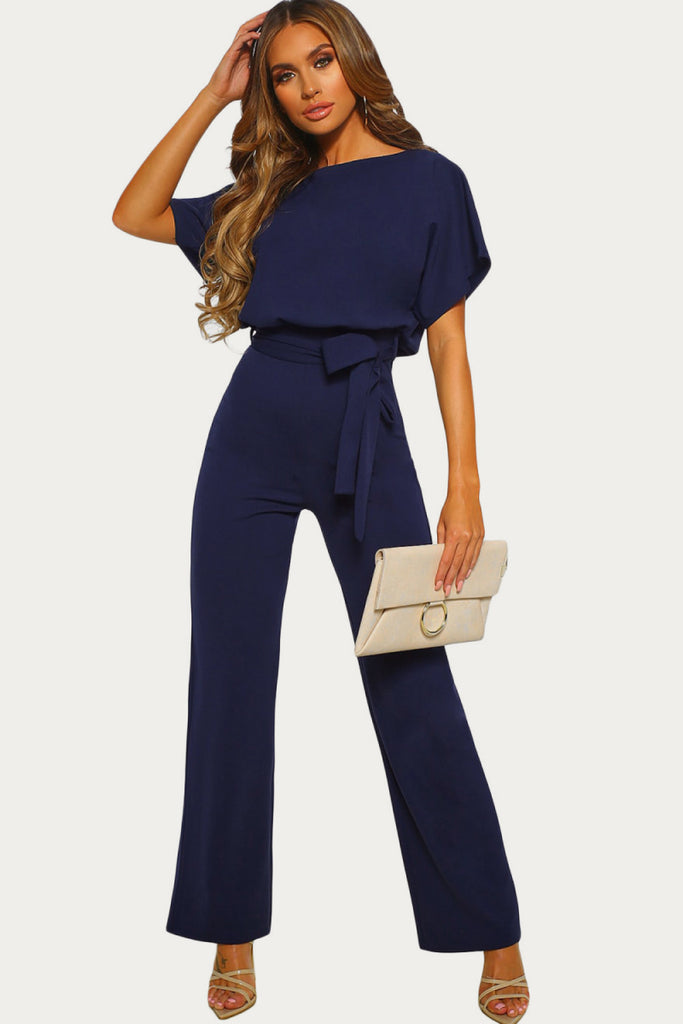 Wide Belted Leg Jumpsuit - Belle Donne Clothing & Accessories