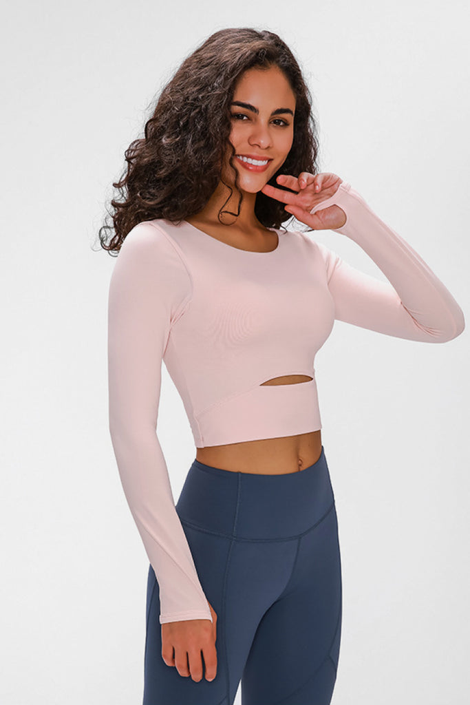 Long Sleeve Cropped Top With Sports Strap - Belle Donne Clothing & Accessories