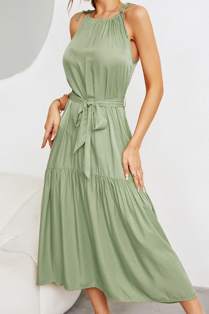 Tie-Waist Sleeveless Ruffle Hem Maxi Dress - Belle Donne Clothing & Accessories