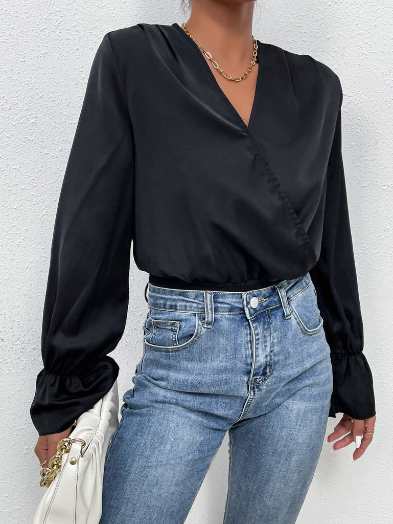 Surplice Flounce Sleeve Bodysuit - Belle Donne Clothing & Accessories