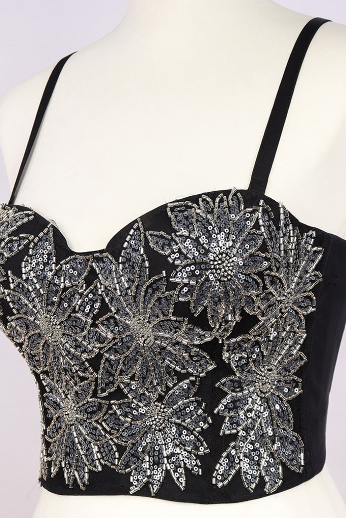 Beaded Sequin Floral Bustier - Belle Donne Clothing & Accessories