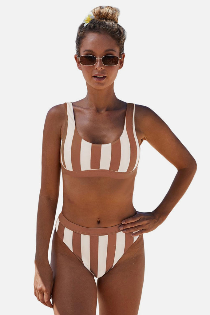 Striped Tank High Waist Bikini - Belle Donne Clothing & Accessories