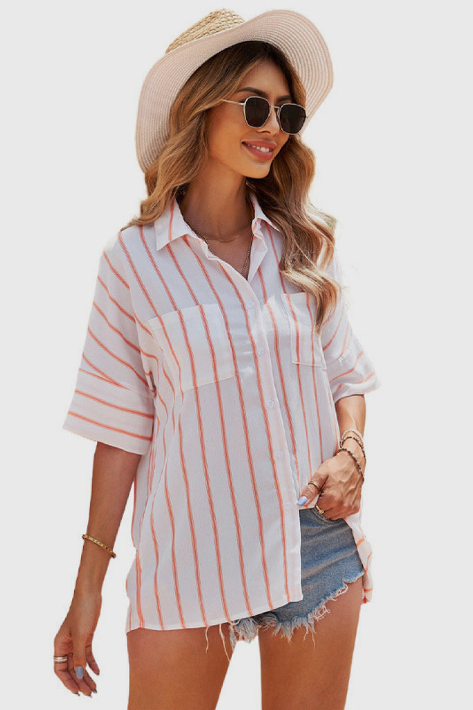 Pocketed Striped Shirt - Belle Donne Clothing & Accessories